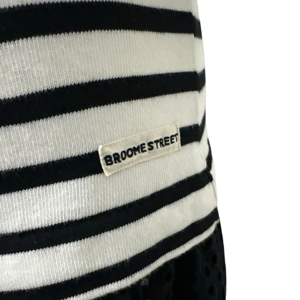 KATE SPADE Broome Street Womens Eyelet Stripe Dress Sz XS Black White Boat Neck
